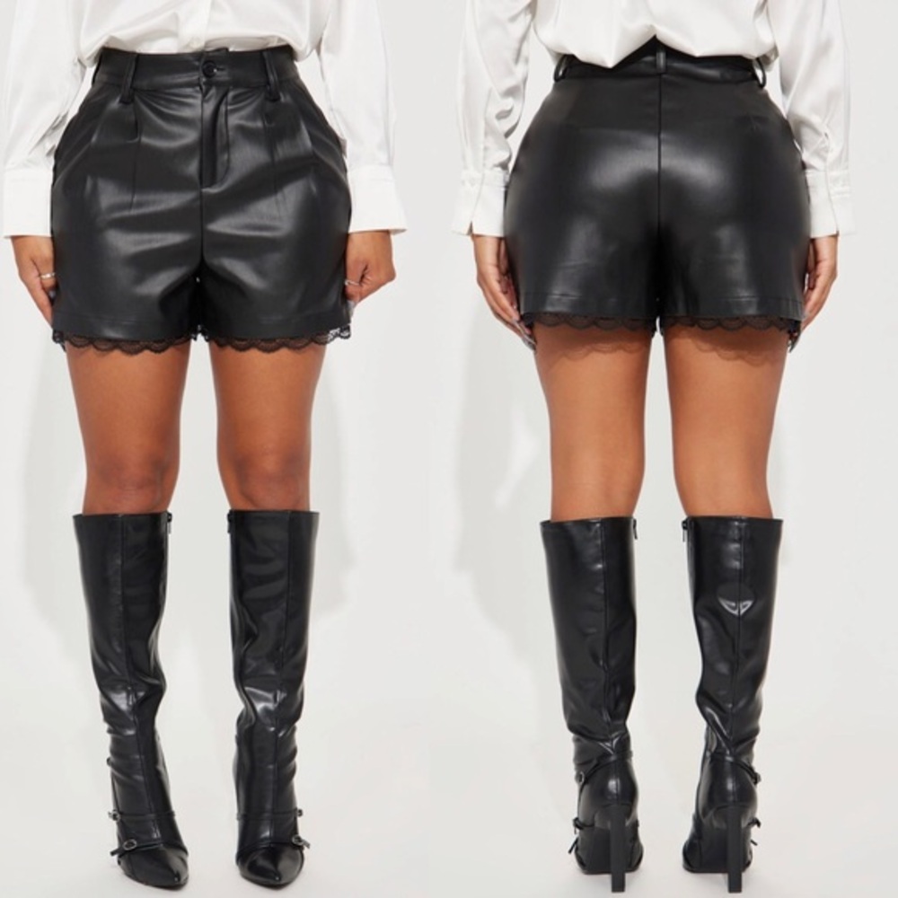 NEW Faux Leather Lace Trim Short Black Size Small S NWT
